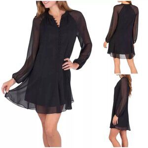 Joie Chiffon Mini Dress Womens L Black LBD Witchy Whimsigoth Dark Feminine NWT